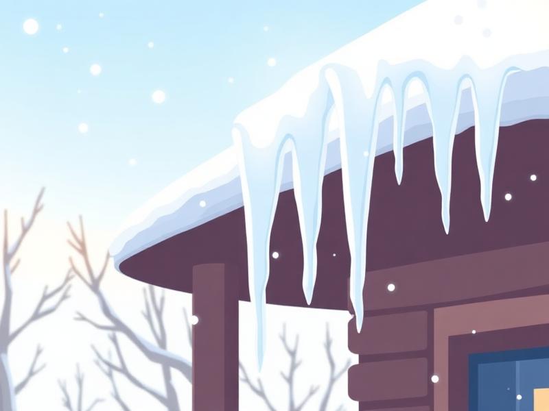 Carámbanos colgando de un tejado con destellos de luz, ilustración vectorial